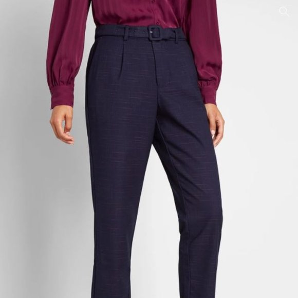 NWT Modcloth Navy Check Tapered Trousers - Picture 1 of 6